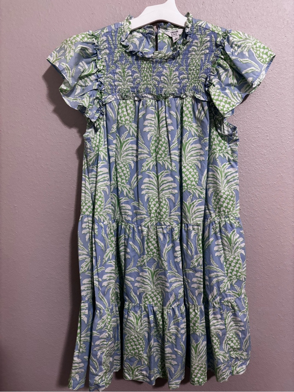 Crown & Ivy girls pineapple print tiered ruffle dress